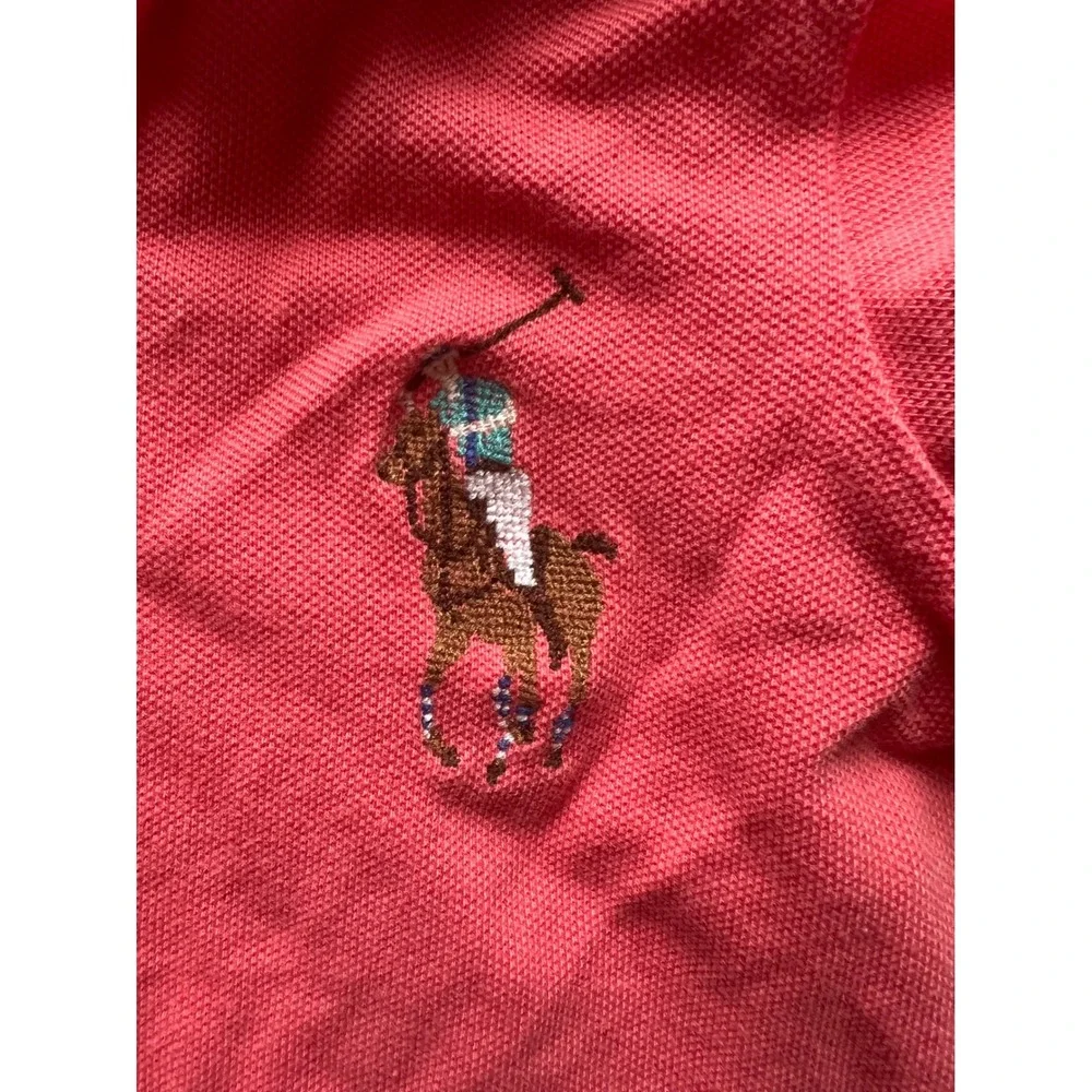 Ralph Lauren Girls Coral Pink Big Pony Cotton Pique Polo Shirt Size 4 4T
